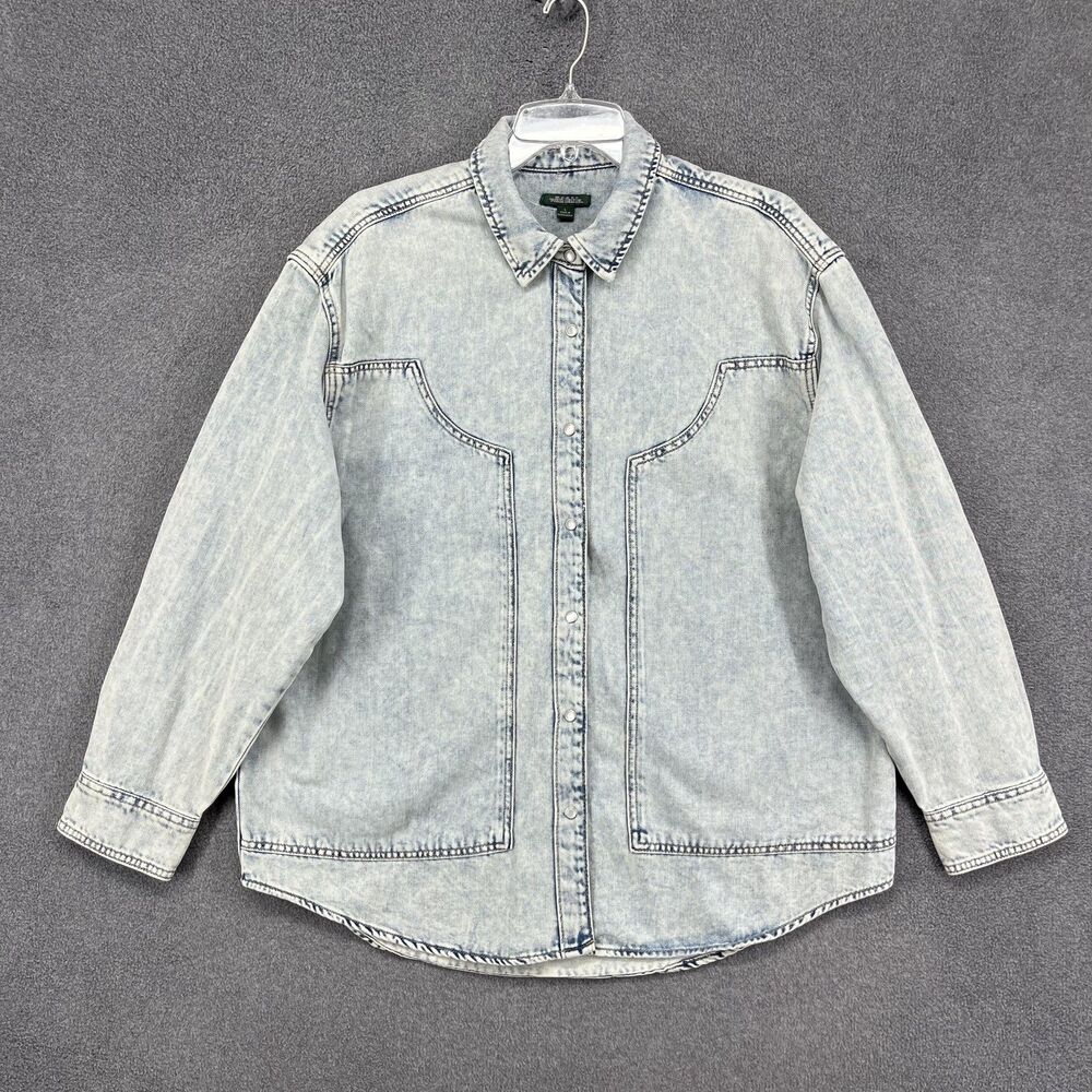 Wild Fable Denim Shirt Womens Large Light Wash Snap Front‎ Shacket 100% Cotton